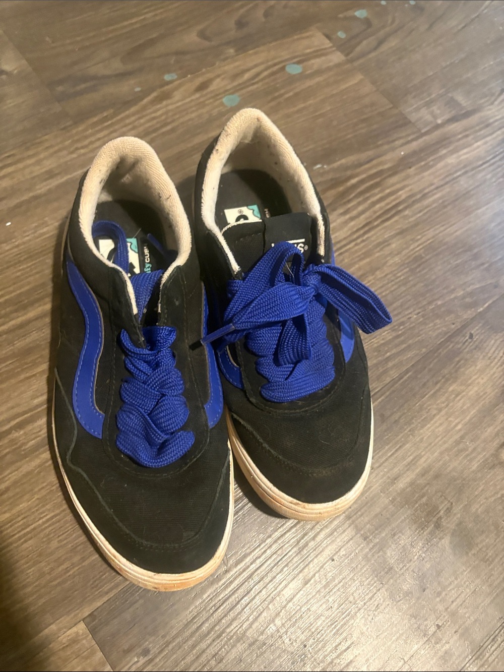 Vans Black Sneakers with Blue Stripe and Laces